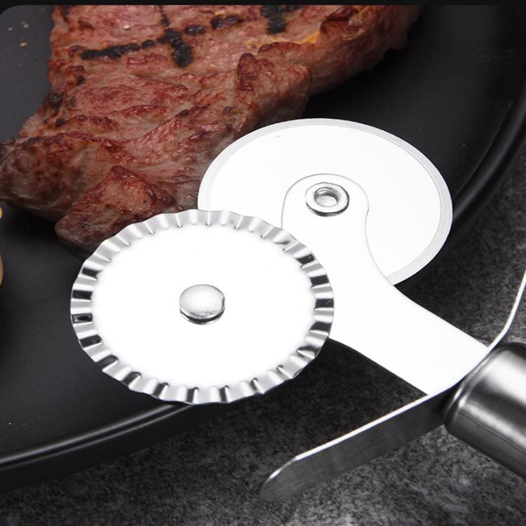 Cortador de Pizza de acero inoxidable con 4 patrones, cuchillo para Pizza de doble rodillo, cortador de masa, prensador de masa, utensilios de cocina para hornear