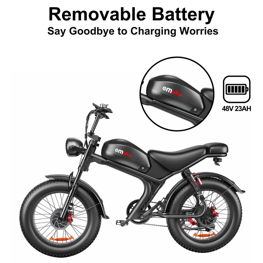 Rower Elektryczny EMOKO C93 2000w Podwójny Silnik Bateria 23AH 20" Grube Opony Ebike Z Pełnym Zawieszeniem Hamulce Hydrauliczne Dla Dorosłych