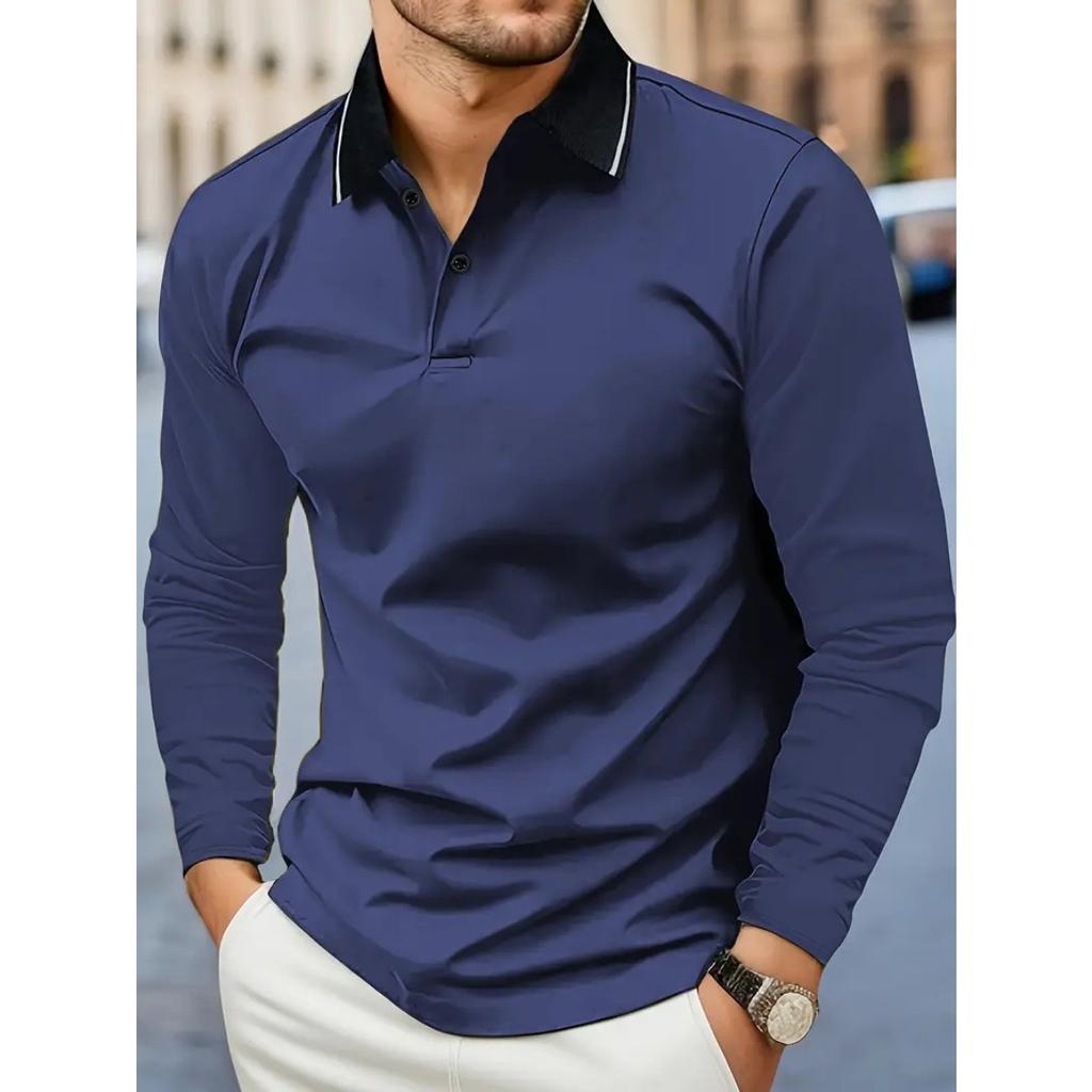 Spring and Autumn Men's Long Sleeve Business Casual Versatile Breathable Moisture Wicking Commuter Daily Top