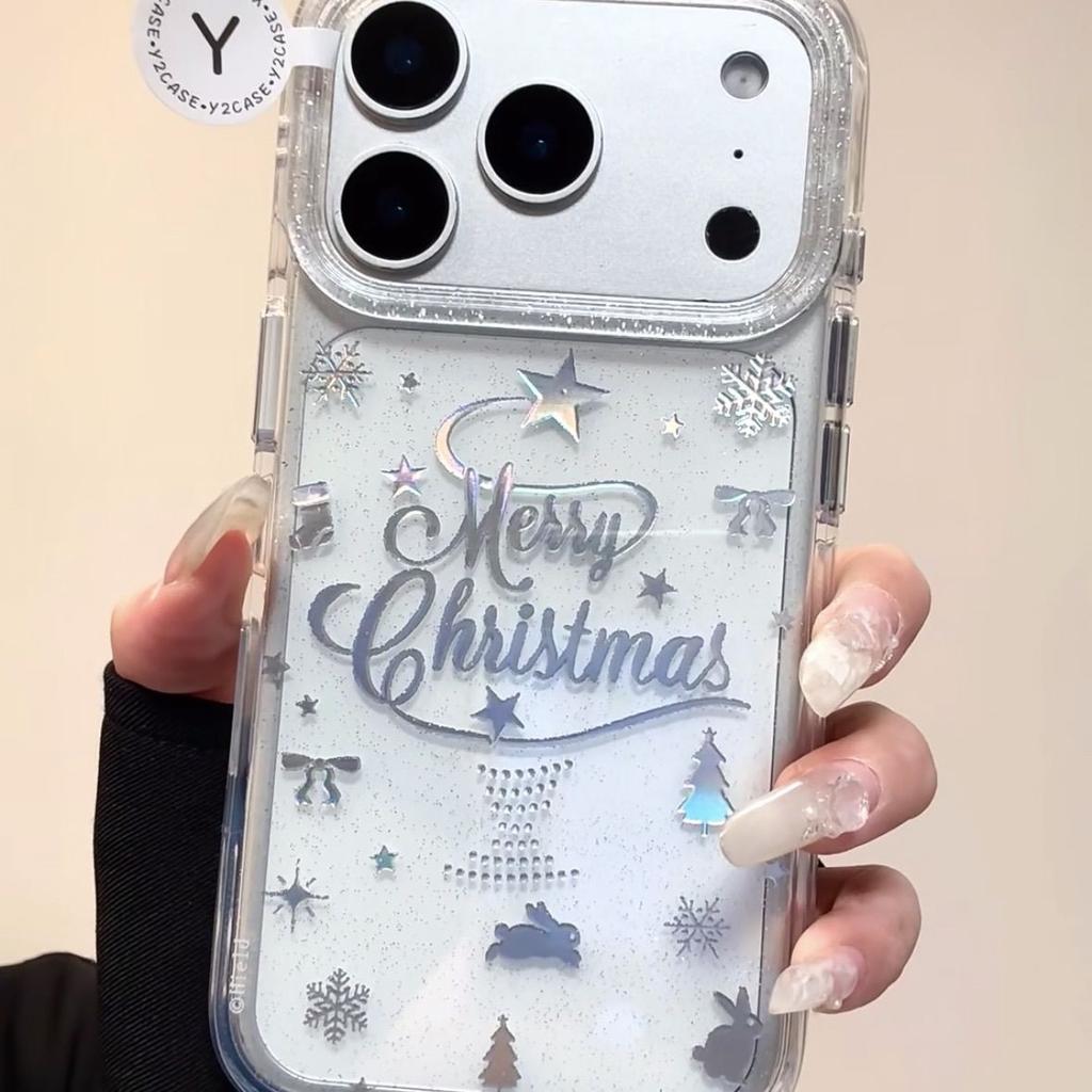 Winter Snowflakes Christmas Bunny Glitter Phone Case For iPhone 17 Air 16 15 14 12 13 11Pro Max Plus Anti Drop Protective Cover
