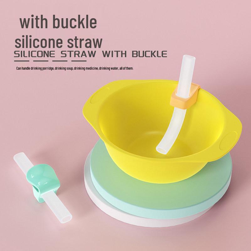 Baby Drinking Straw Set with Buckle for Soup, Porridge, and Water - Silicone Kids' Feeding Accessory