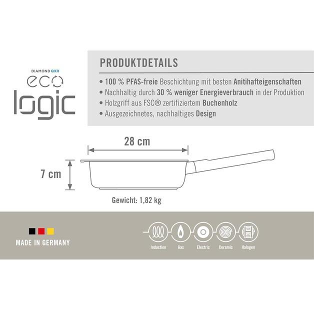 Сковорода чугунная квадратная индукционная Woll Eco Logic QXR 28x28 см с деревянной ручкой (628WLCI-Q)