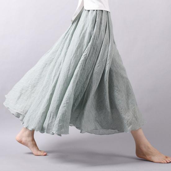 Solid Colour Women's Thin Elastic Waist Spring Summer Dance Ethnic Style Big Swing Practice Dance Outdoor Long Skirt