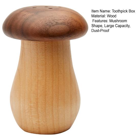 Retro Wooden Mushroom Toothpick Box, Dust-proof Toothpick Holder Dispenser, Toothpick Storage Container for Kitchen Countertop Decoration