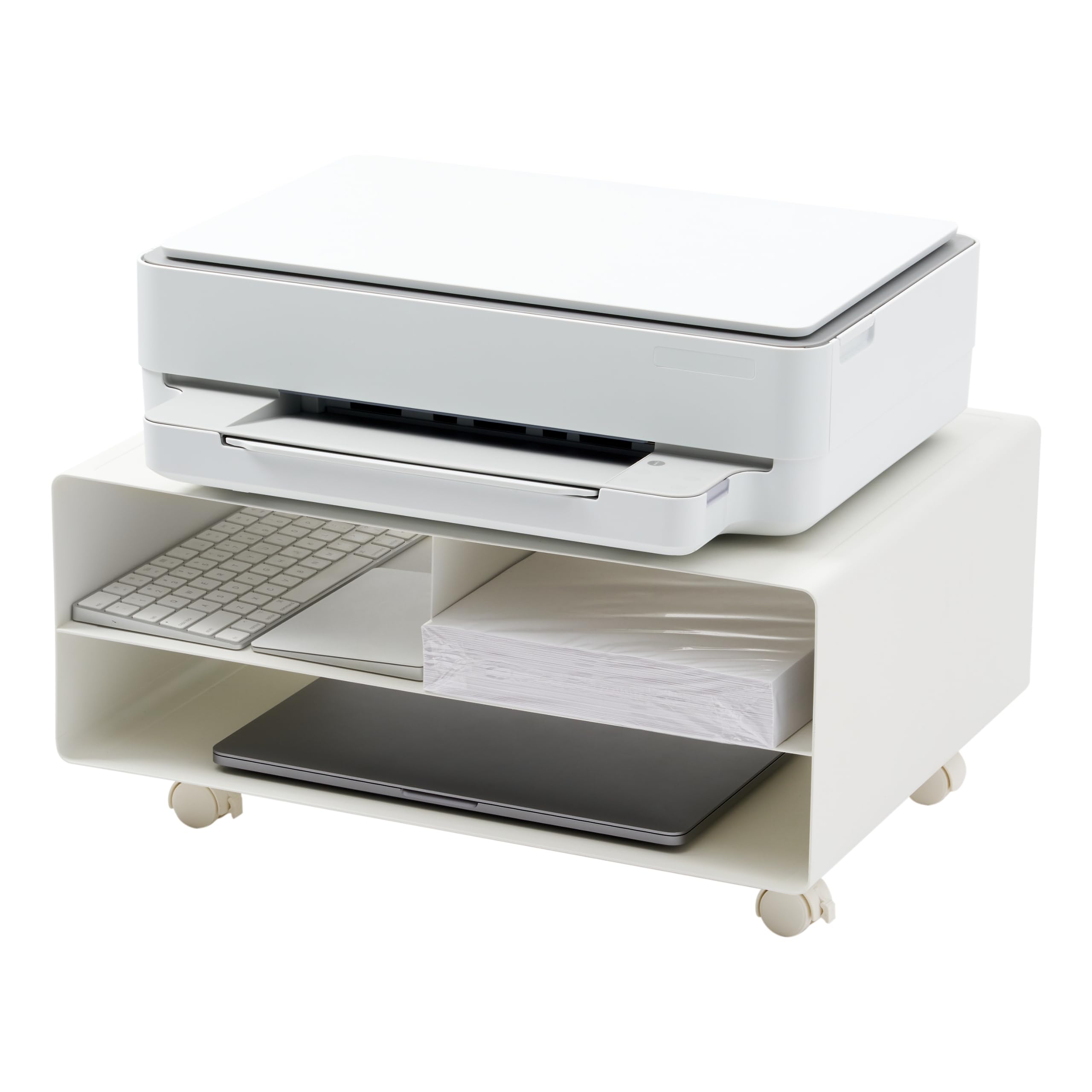 Yamazaki Printer Storage W48 x D37 x Tower 4348 Two-Way Rack, White, Approx. H19cm,