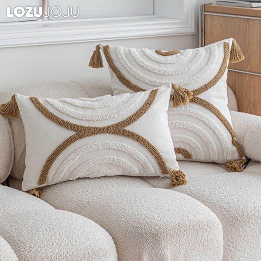 1PC LOZUJOJU Comfortable and Versatile Pillowcase Polyester Cotton Tufted Tassel Decorative Cushion Cover for Sofa Living Room Bedroom Home Decor