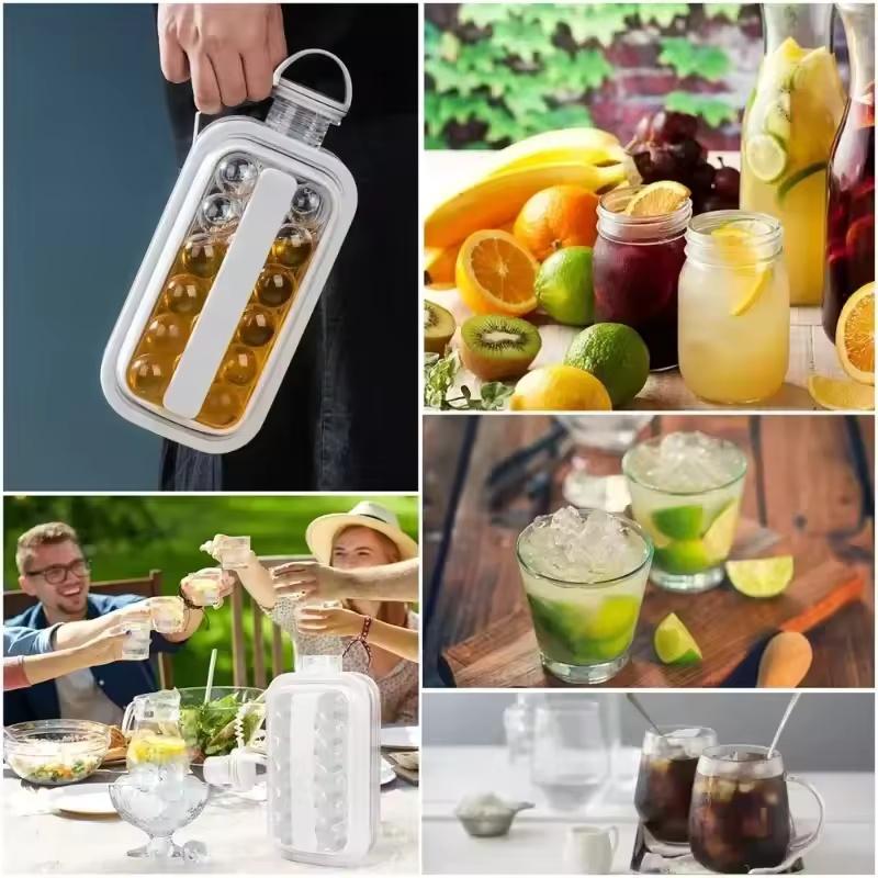 2-In-1 Folding Ice Maker Water Bottle Ice Hockey Grid Mold Reusable Silicone Ice Cube Tray For Whiskey Drinks Kitchen Bar Tool