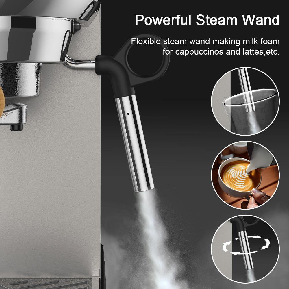 Biolomix 7008 Stainless Steel Espresso Coffee Machine,20Bar Pressure,1450W,Pressure Gauge,Milk Frother Steam Wand,Tank for Home Latte Cappuccino