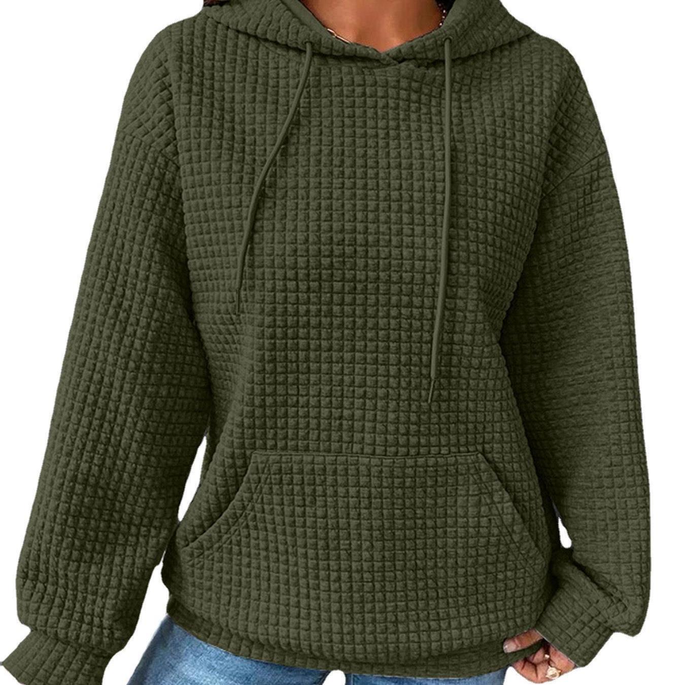 

Осень и зима в Европе и США. Новый небольшой женский свитер в стиле гранж с круглым вырезом, капюшоном и длинными рукавами, однотонная женская блузка L зелёный