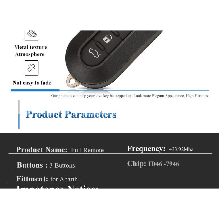 Jingyuqin 2/3 Buttons Delphi BSI /Marelli 434Mhz ID46 Car Remote Key For Abarth 500 595 500 124 695 5CC 71752289 6000628973