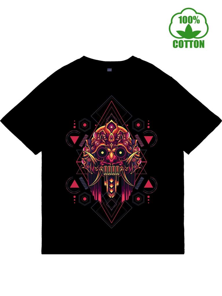 Japanese Oni Demon Mask Graphic Print Unisexs Breathable Cotton TShirt Round Neck Tee Trip