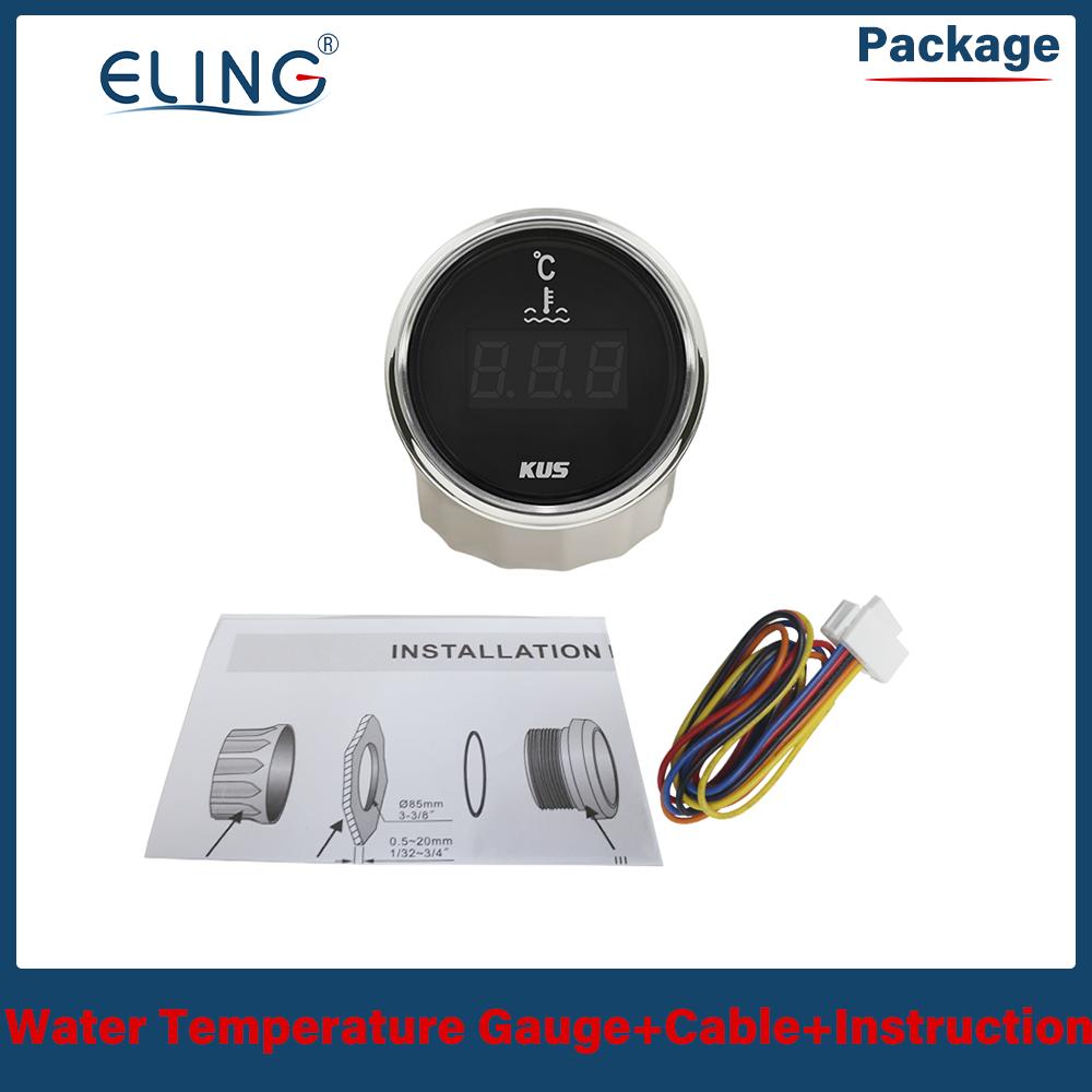KUS Universal 52mm Water Temp Gauge 40-120℃ 25-120℃ 12V 24V for Auto Boat Red Yellow Light Temperature Sensor M10 M14 M16 M18