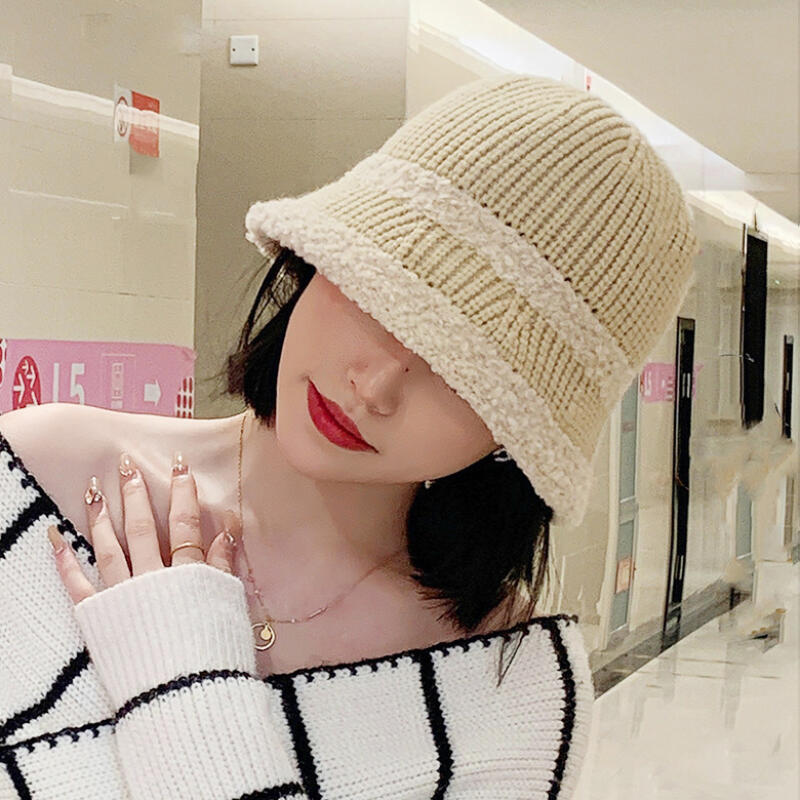 Two-line women's bucket hat with poggle knit winter beanie