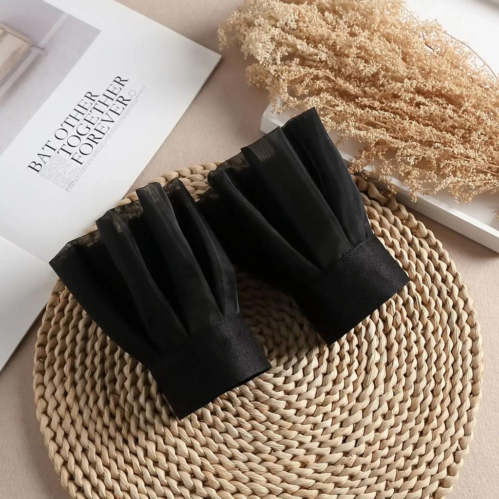 Women Detachable Sleeve Fake Cuffs Female Lace Thin Pleated Flare Sleeve False Cuffs Ruffles Wristband Decorative Accessory