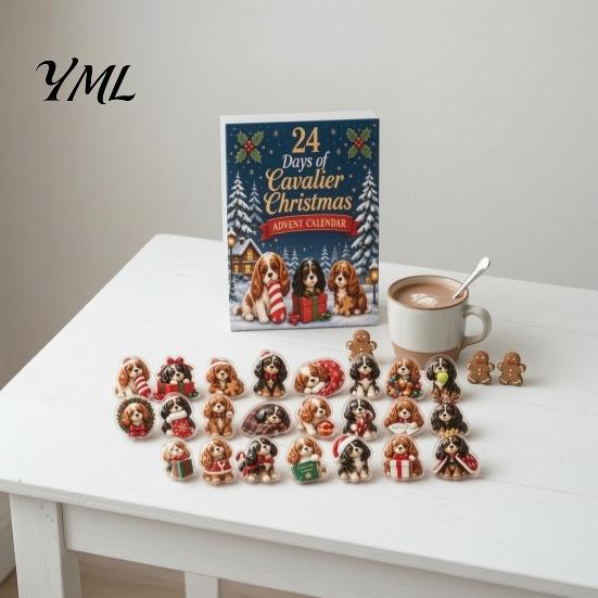2D Acrylic Puppy Patches 2026 Christmas Dog Advent Calendar, 24 Ornaments Countdown Holiday Decorative Cartoon Festive Pendants for Tree, Party