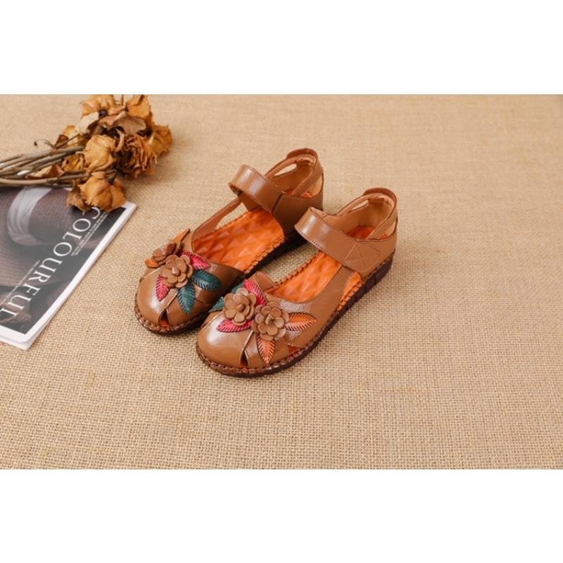 Summer leather beef tendon sole flat-soled sandals hole non-slip soft bottom soft surface