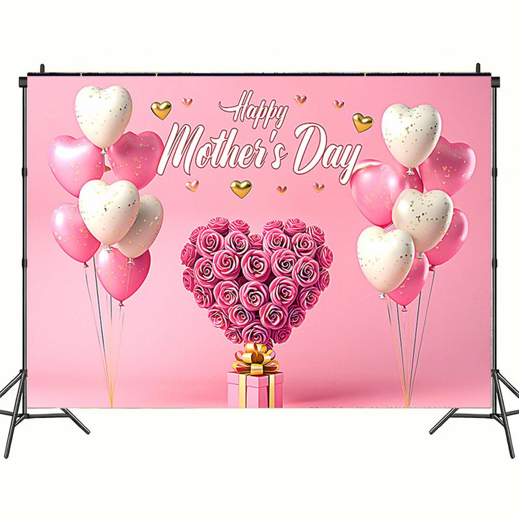 Happy Mother's Day Backdrop for Photography Love Heart Pink Balloons Floral Flower Mother's Party Decor Background Photo Studio