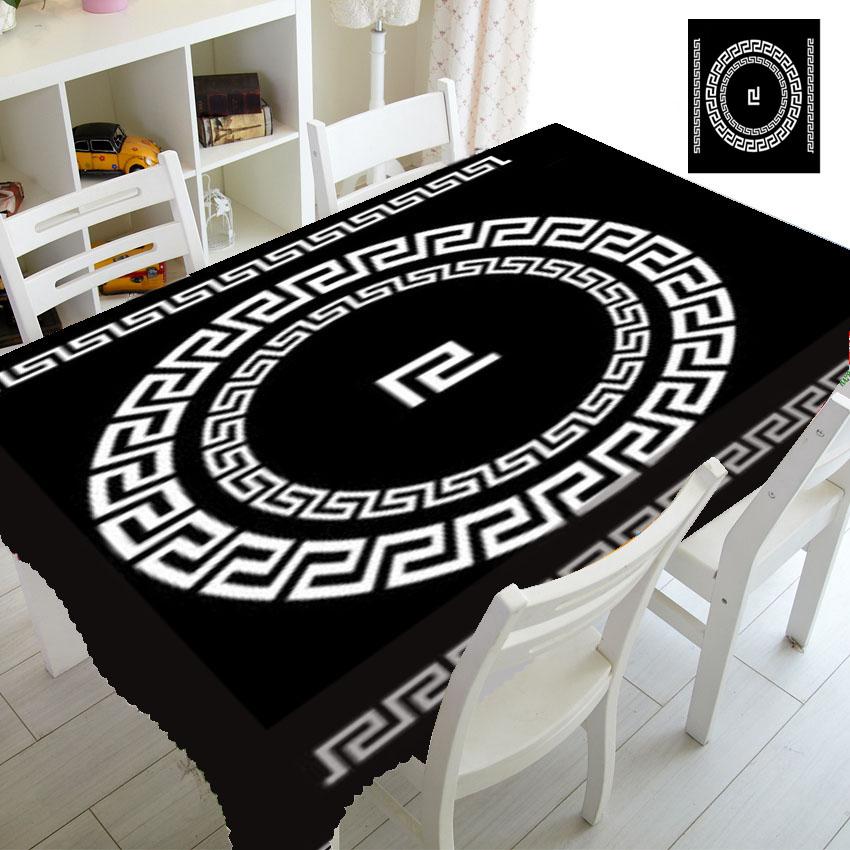 Tischdecke mit ovalem Muster in Schwarz und Weiß, für Zuhause, Esstisch, Couchtisch, Dekoration, Picknick, rechteckige, wasserdichte Tischdecke