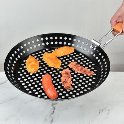 Outdoor Black Folding Circular Barbecue Plate Camping Multi Functional Roast Steak and Barbecue Plate BBQ Folding Non Stick