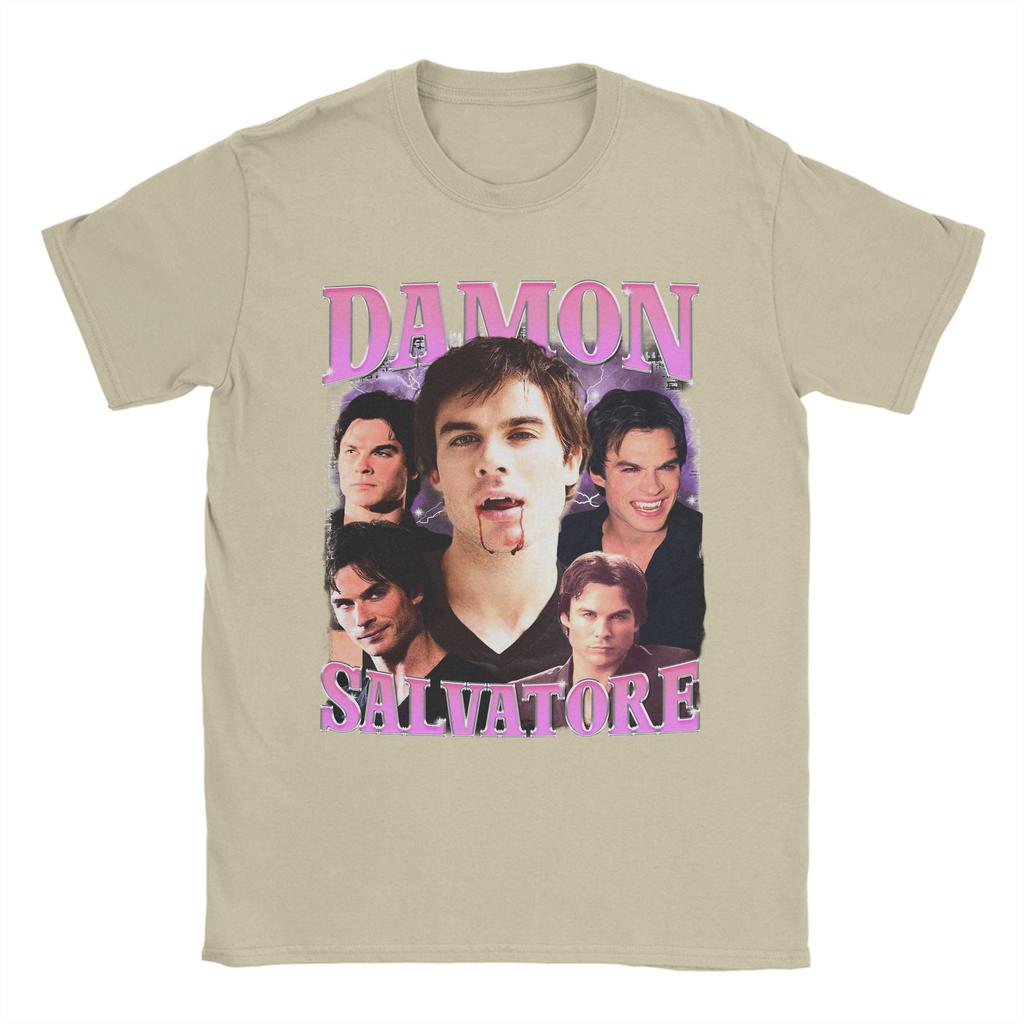 Damon Salvatore Ian Somerhalder TShirts for Unisex   Novelty Cotton Tees O Neck Short Sleeve T Shirts Graphic Printed Tops