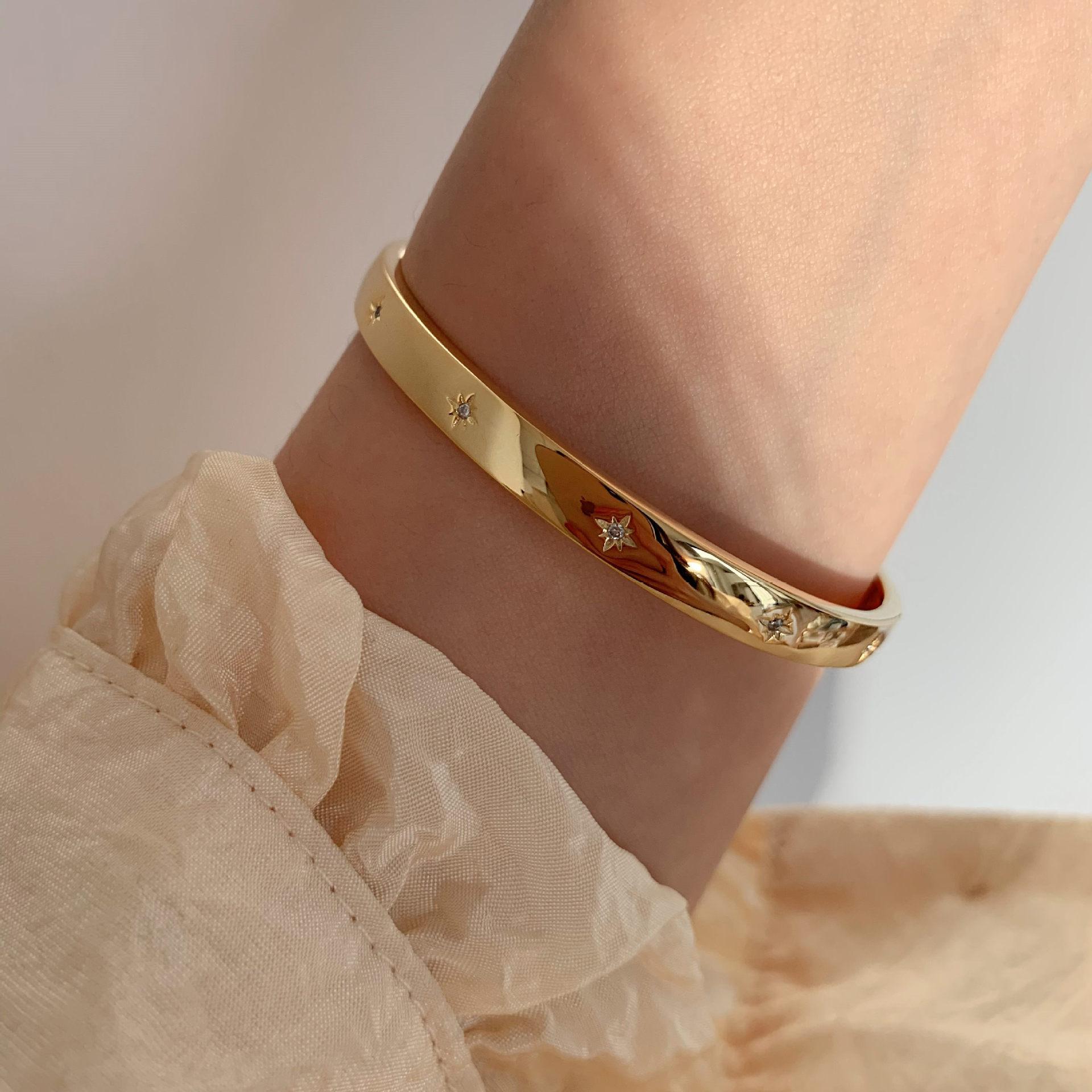 

copper Punk Bangle Pearl Star Shape Love Heart Geometric Golden Bracelets Ideal For Woman Girl Jewellery Gift Dropship