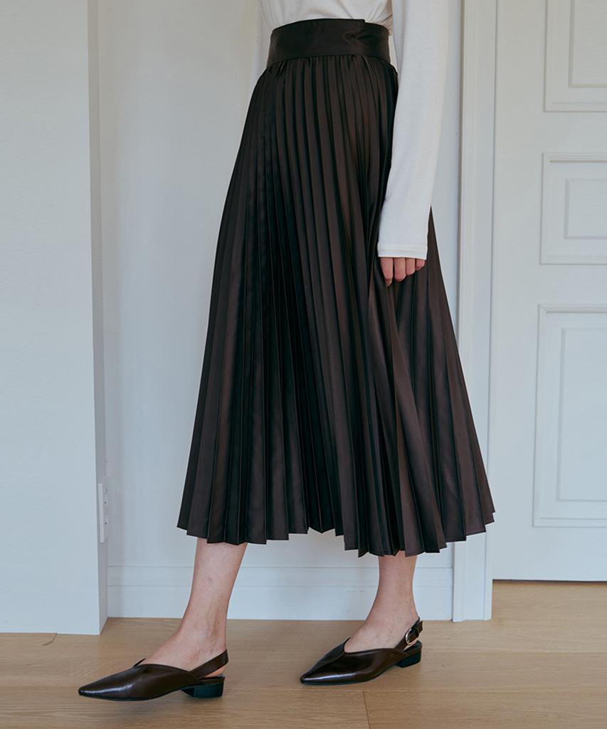 ODER Satin Pleated Wrap Skirt - Brown