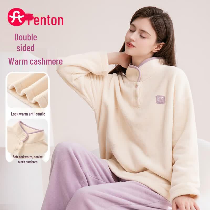 Fenteng Women s Anti-static Thermal Fleece Homewear Set L