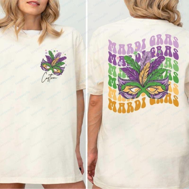Custom Mardi Gras Shirt Personalized Carnival Sweatshirt Mardi Gras Beads New Orleans Shirt Graphic T Shirts Y2k Top Vintage Tee