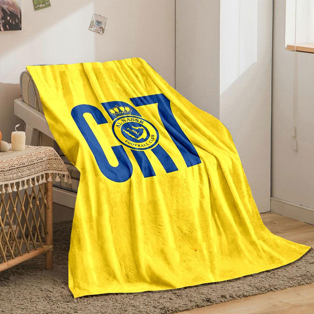 Blue "CR7" Text with Al Nassr FC Logo On a Yellow Background. for All Seasons Blanket Lunch Break Throw Gift