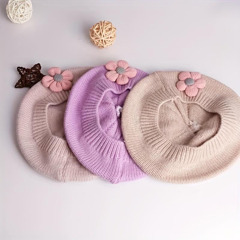 Λουλούδι Baby Beret Καπέλο Χειμερινό Ζεστό πλεκτό καπέλο Beanie για βρέφη κοριτσάκια Κορεάτικη Πριγκίπισσα νηπίων Καλλιτέχνης Μονόχρωμα καπέλα ζωγραφικής