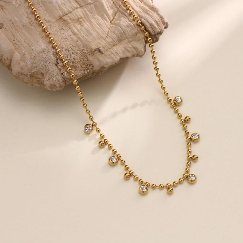 Exquisite European & American 18K Gold-Plated Titanium Steel Necklace with Colorful Glass Beads