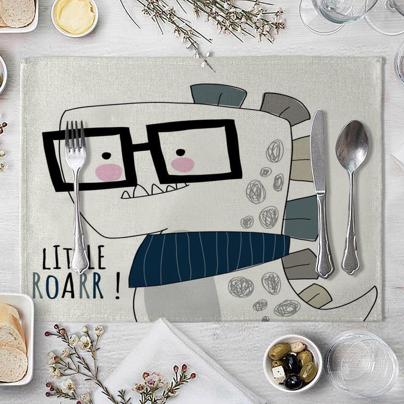 Cotton Linen Fabric Table Mats Children's Cute Animal Style Pattern 01 Placemat Family Dinner Tableware Kitchen Table Mat