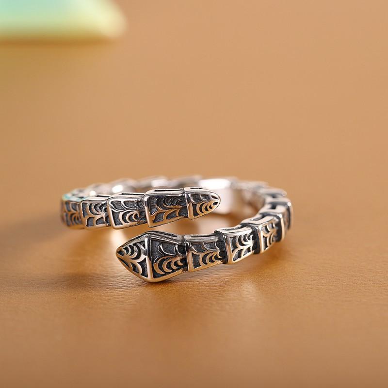 Adjustable Open Ring Men Women Vintage Snake Motif With Arabesque Scroll Copper Electroplated Statement Finger Adjustable Open Band