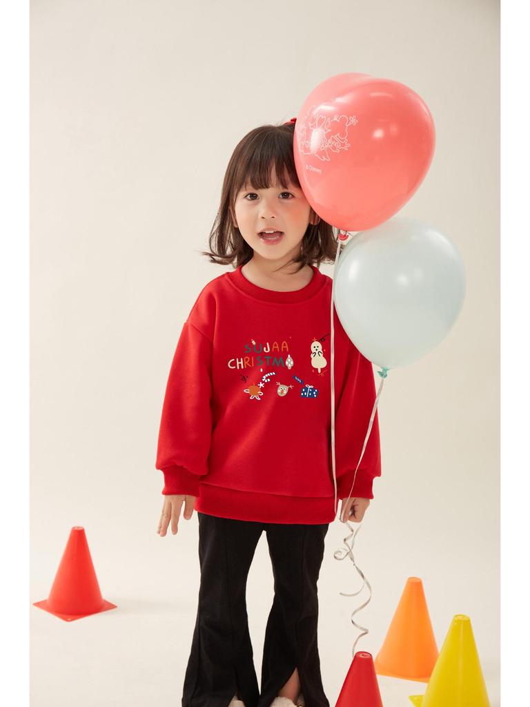 Festive Kids' Red New Year Thickened Pullover Hoodie