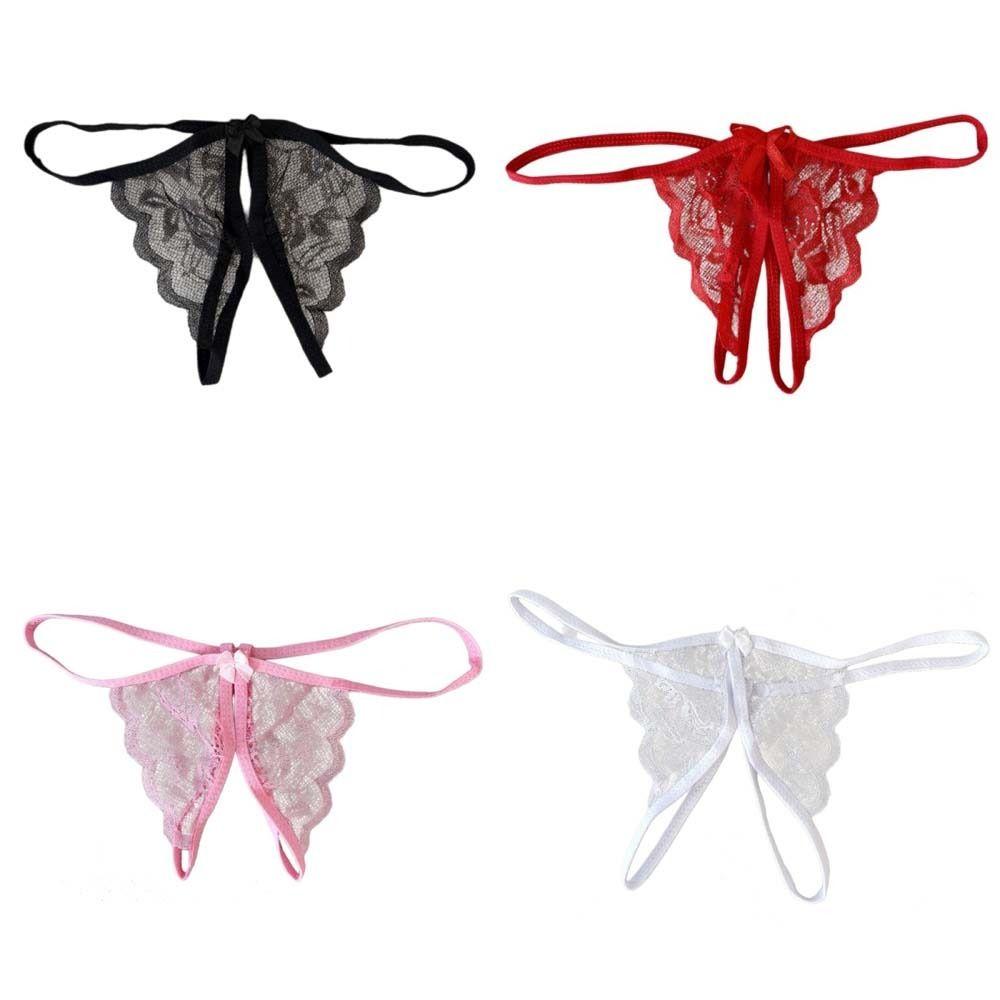 Open Crotch Bow Mesh Lace Panties Hollow Thin Belt Thong Underwear for Women Valentine's Day Gift