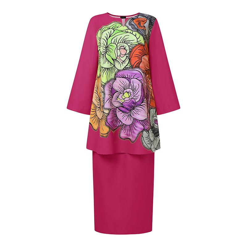 Oversized Two Picecs Women Long Sleeve Print Tunic Tops and Straight Pants Sets