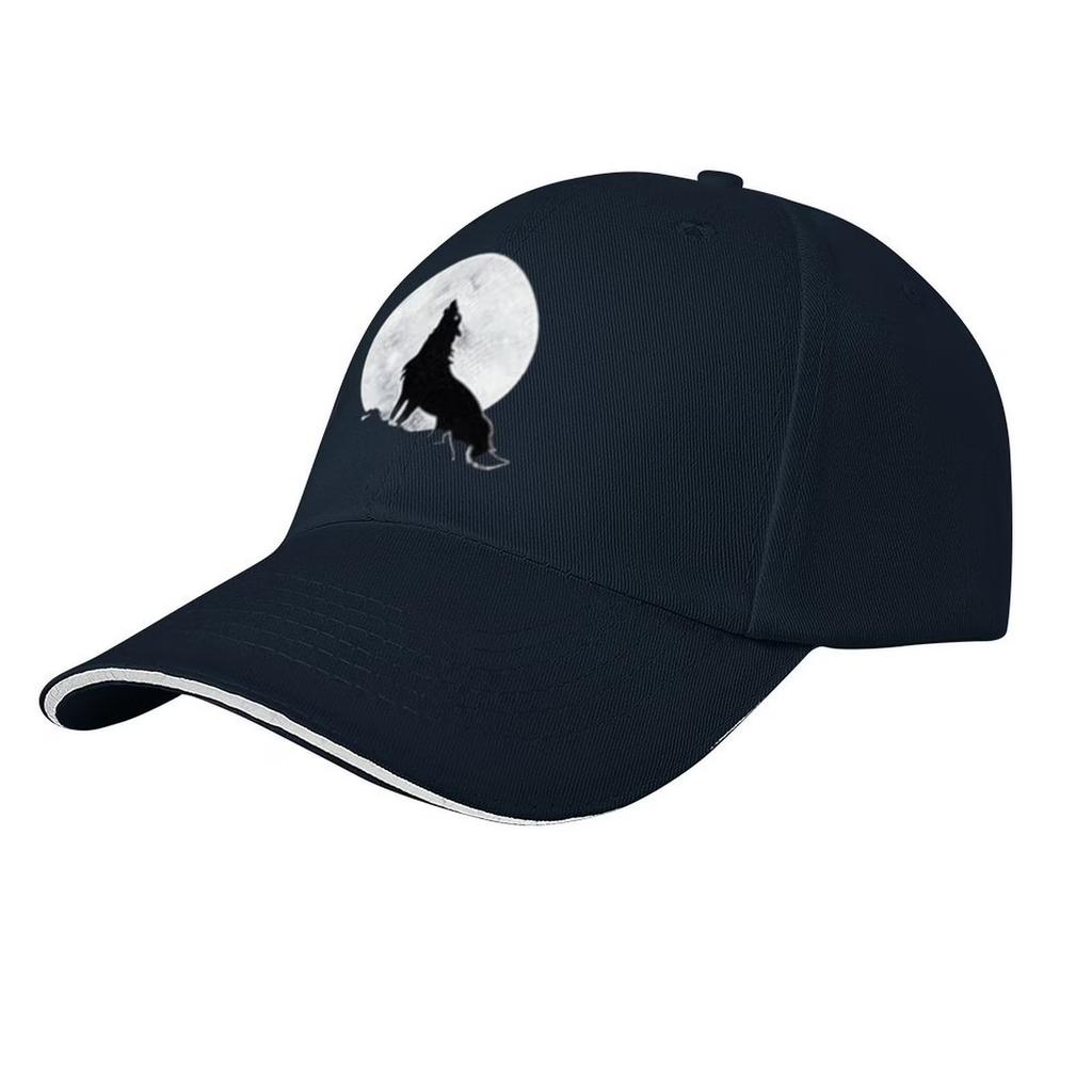 Wolf Howling at Moon Baseball Cap Polyester Novelty Casual Outdoor Running Adjustable Adult Cap