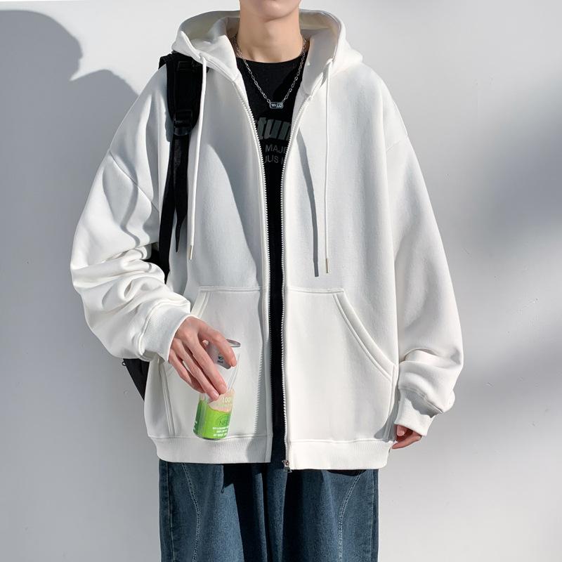 Cardigan con zip Maglione da uomo Giacca con cappuccio larga Tendenza dell'autunno Gioventù Colore unico Top comodi