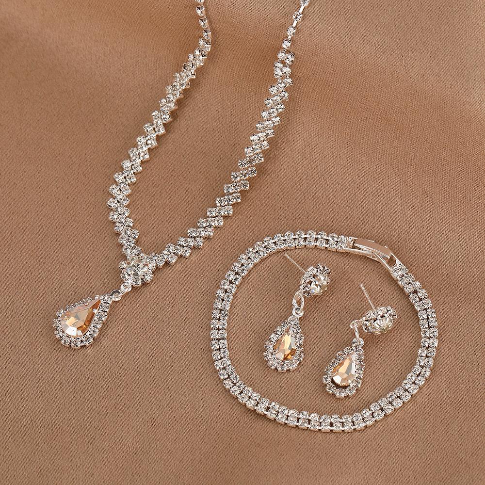 Light Luxury Fashion Gorgeous Inlaid Diamond Women Necklace Earrings Bracelet, Wedding Dinner Accessories