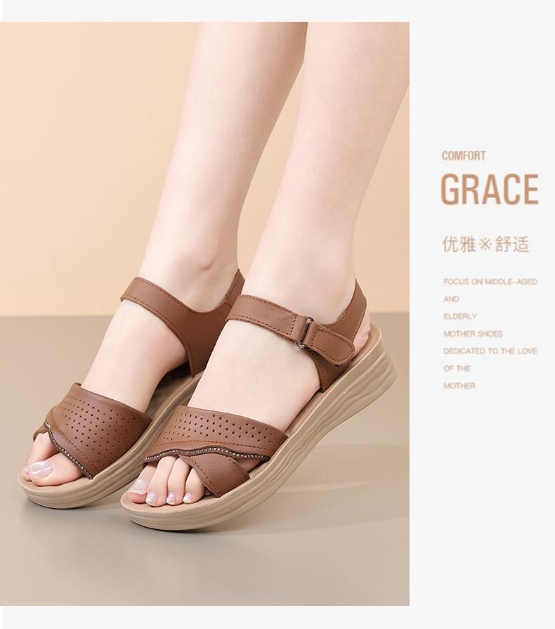 Top Layer Cowhide Summer New Thick Soled Sandals Women's Leather Soft Soled Anti Slip Mother Shoes Comfortable Women's Shoes