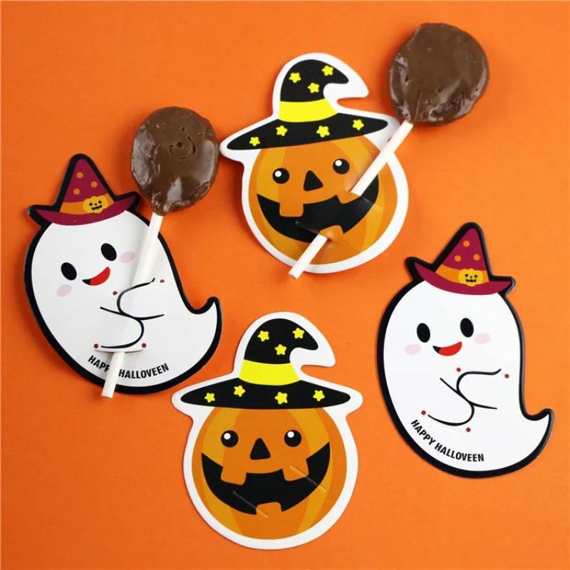 50 Stück Halloween Süßigkeiten Verpackungskarte Geist Kürbis Lutscher Halter Karten Kinder Halloween Party Zuhause DIY Deko Zubehör