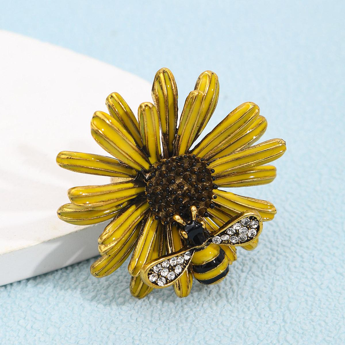 

Новые модные аксессуары Золотое кольцо с подсолнухом и пчелой Креативное милое кольцо жёлтый