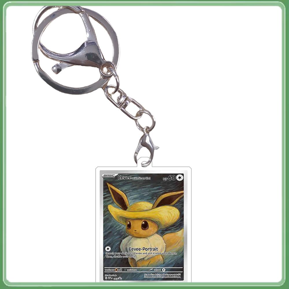 Pokemon Keychain Van Gogh Oil Painting Series Eevee Charizard Mew Mewtwo Acrylic Small Cards Anime Game Pendant Game Prop Toys