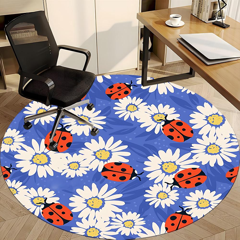 1PC Ladybug Daisy Office Round Area Rug, Mat Suitable ForOffice, Under Office Chairs Bedroom Living Room Home Decor, Room Deco