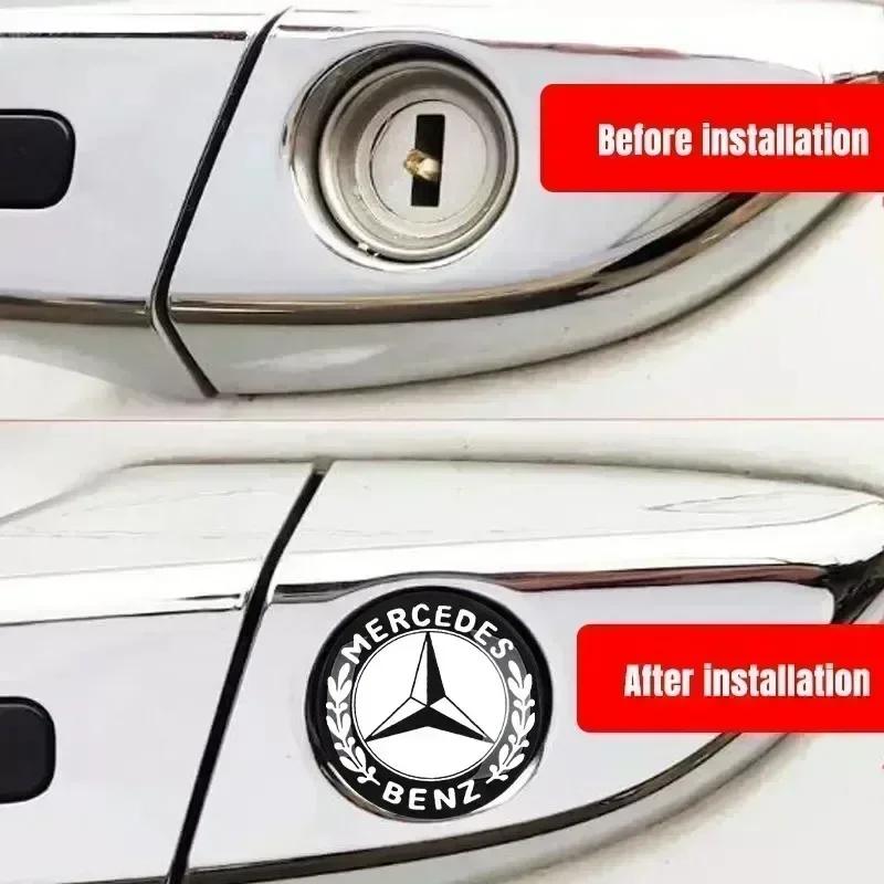4Pcs Car styling Lock Keyhole Stickers Emblem Protection Mercedes Benz W211 W204 W210 CLA GLA GLE GLS CLS GLC CLA GLA GLK ML BE1