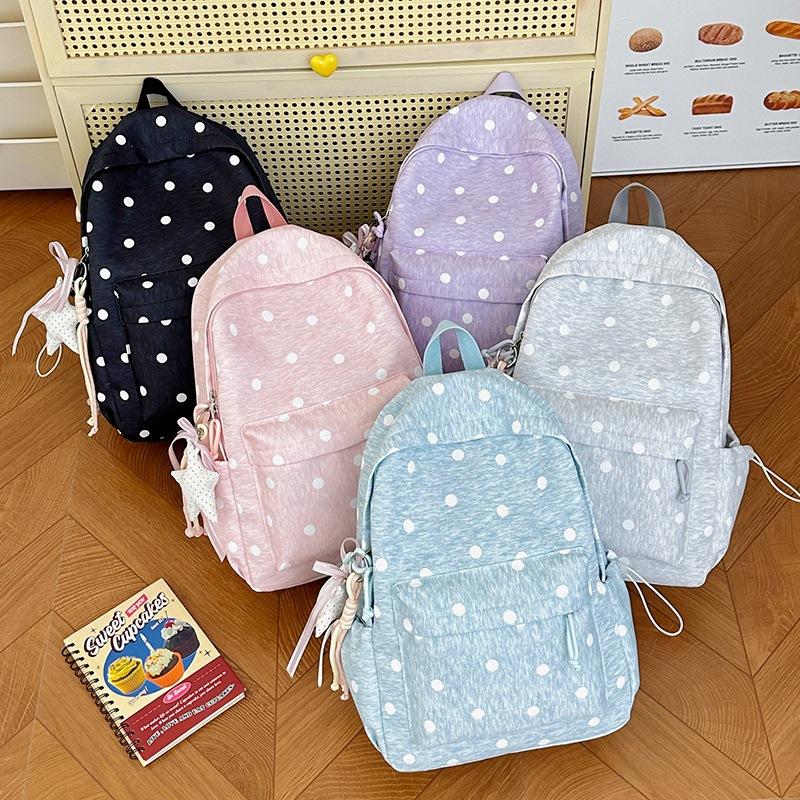 Schoolbag Cherry Blossom Pink Polka Dot School Bag Girls Junior High School Ins Niche High Value High School Student Backpack Large Capacity Fashion