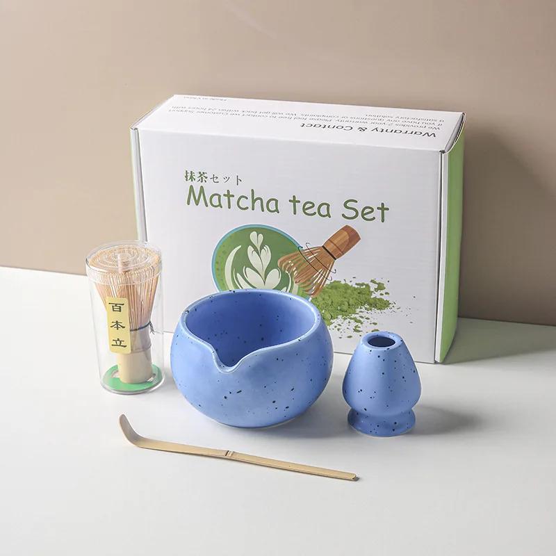 1-8 Ceramic Matcha Sand Dot Small Round Bowl With Pouring Spout Smooth Matcha Whisk Holder Reusable Matcha Making Kit Tea Lovers