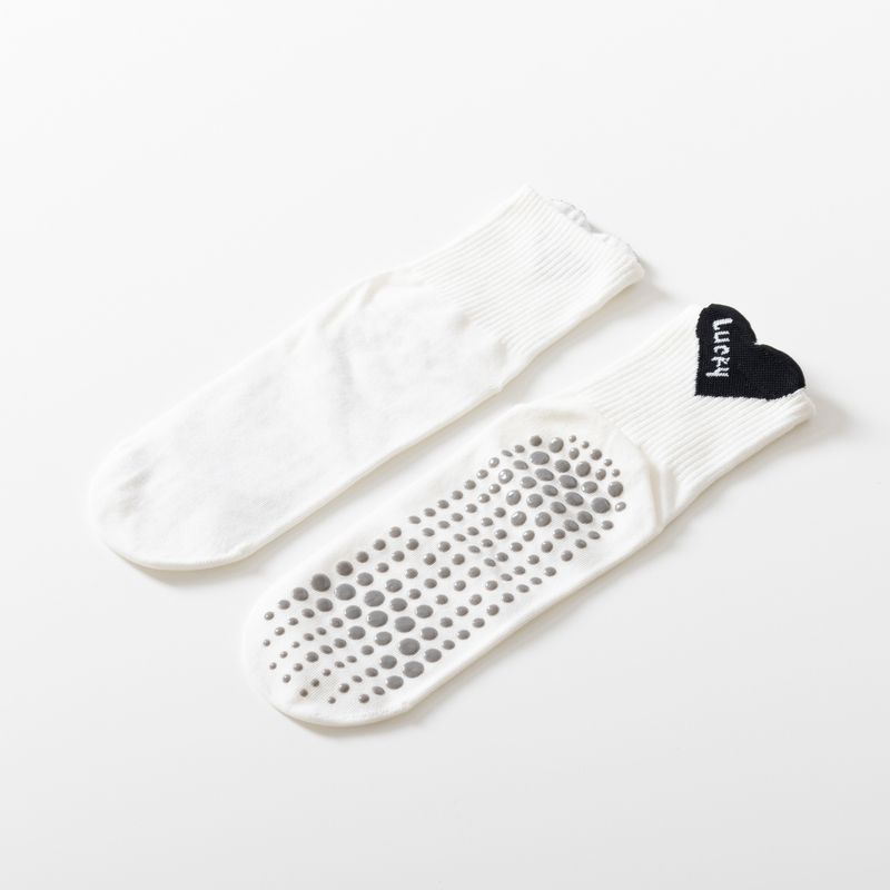 

Love Embroidered Yoga Socks Non-Slip Tube Socks Pilates Solid Dance Room Socks Sports Socks Women Fitness Socks White Black Heart