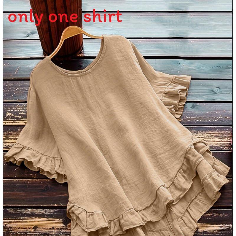 Ice Silk Blouse With Ruffle Sleeve For Casual Wear In Spring