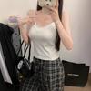 #Spice Girl Tight Lace Edge Splicing Small Suspender Vest Female Pure Desire Off-the-shoulder Thin Top with Chest Pad